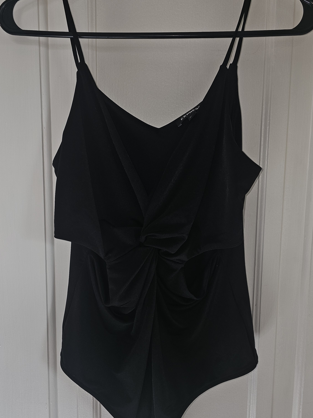 Express Black Twist-Front Spaghetti Strap Bodysuit